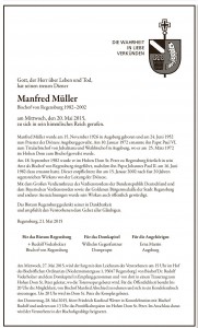 Todesanzeige Bischof em Manfred Müller