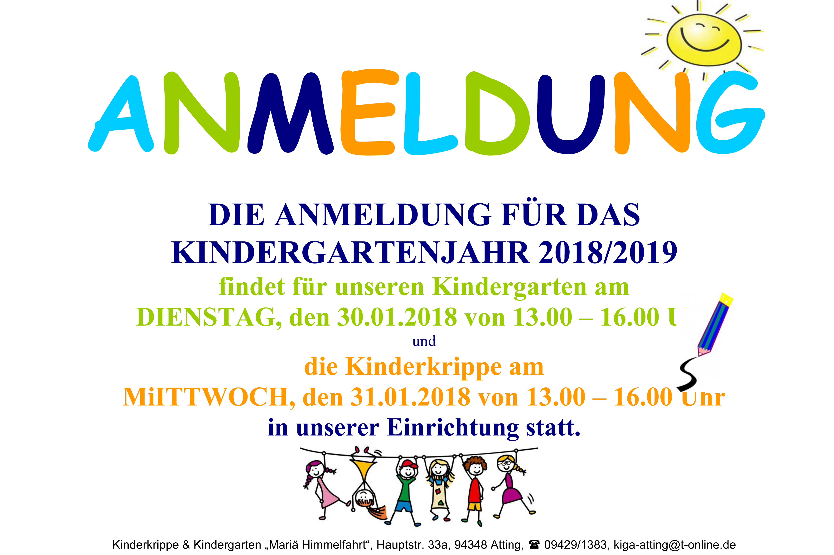 Anmeldung im Kindergarten Atting für 2018/2019 ...